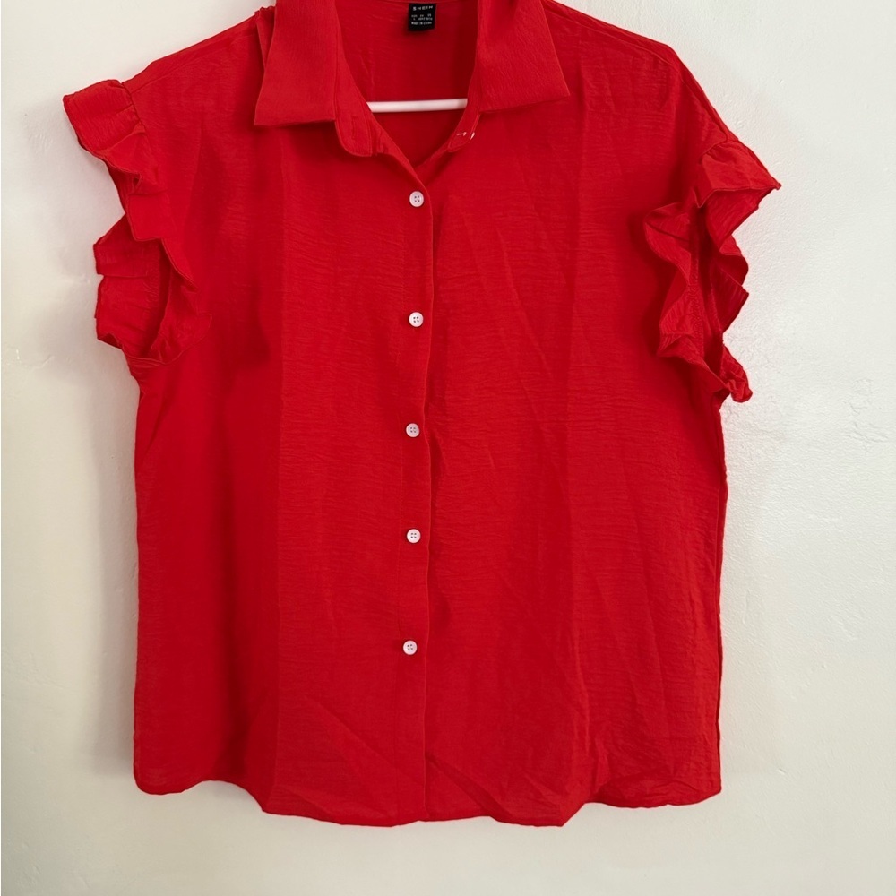 Scarlet Ruffle Sleeve Button-Down Shirt, Size Large
